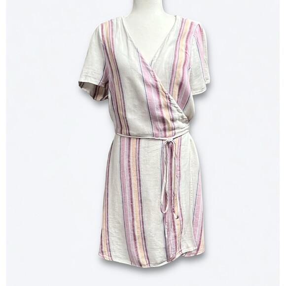 Forever 21+ Chambray Wrap Dress White Pink Orange Stripe Summer Plus Size 2X - Picture 1 of 14